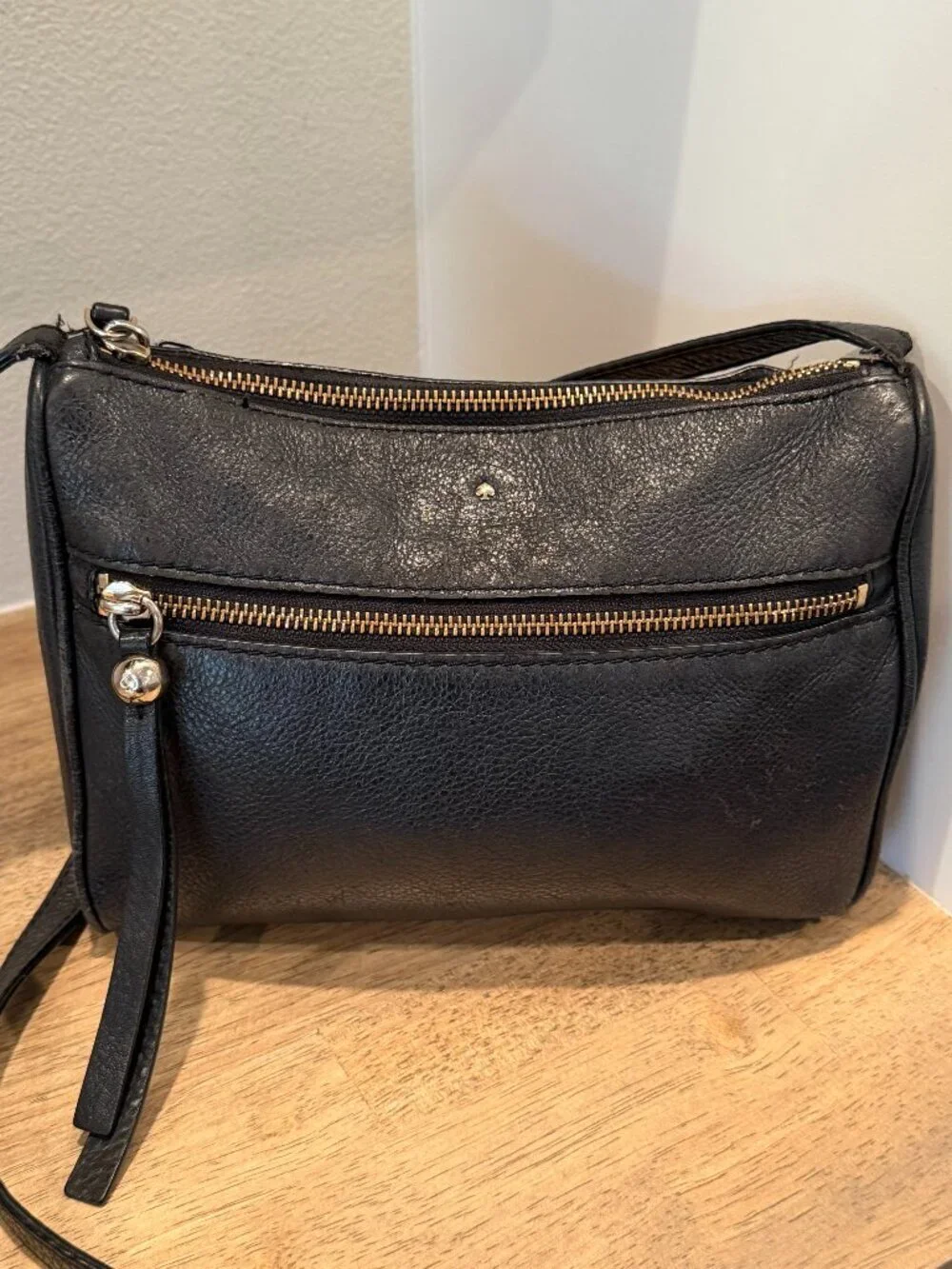 Kate Spade Black Pebbled Leather Crossbody Bag Gold Hardware